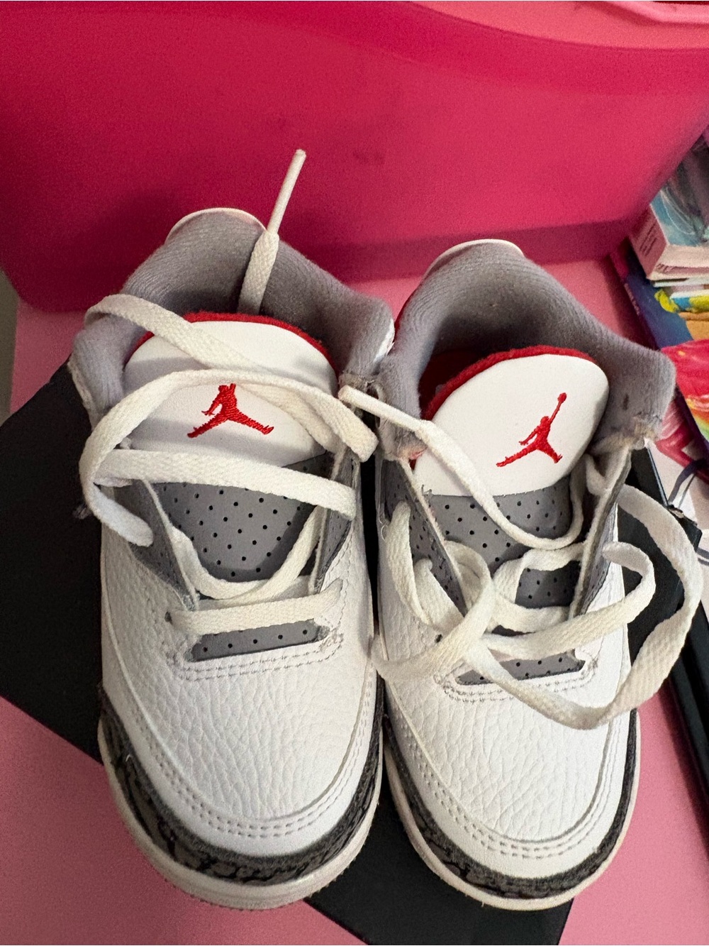 Jordan Kids White Sneakers with Gray and Red Accents